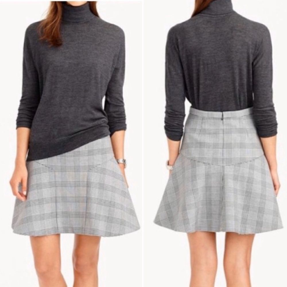 J. Crew Plaza Women’s Skirt Black‎ White Glen Plaid Flared Sz 2 New